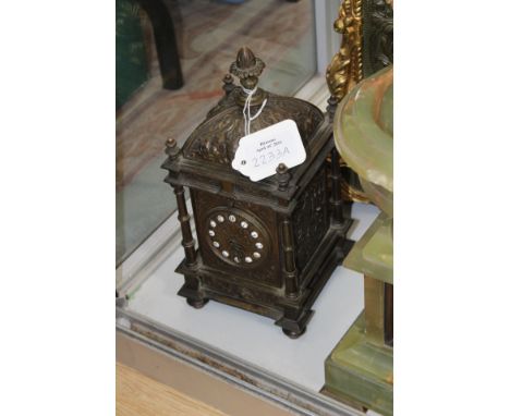 A 19th Century version of a Lantern clock, possible French movement, enamel dial, gilt brass key