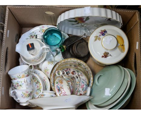 A Colclough part tea set, Royal Worcester 'Evesham' ware, a 19th Century Chinese garden part tea service, a Carlton ware cres