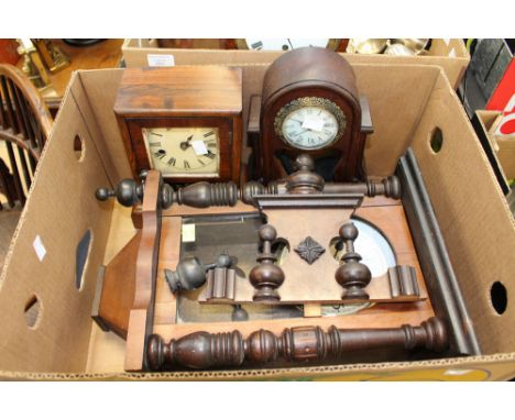 A wall clock mahogany cased and two mantle clocks (af)