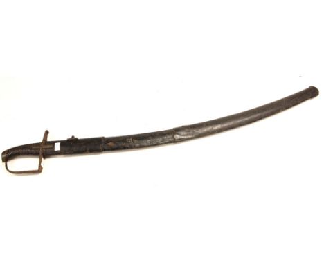 French Revolutionary Period Officers Sabre circa 1795. Engraved blade. Hilt with steel knuckle bow. Double langet and ribbed 