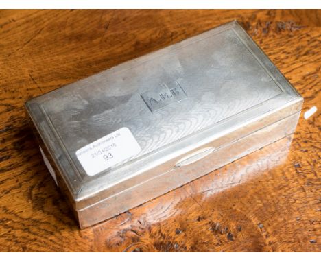 A George V silver table cigarette case of rectangular form with wood lined interior, length 17cm, width 9cm, height 4cm, hall