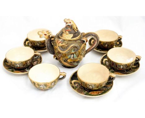 A part Satsuma tea service with tea pot (12)
