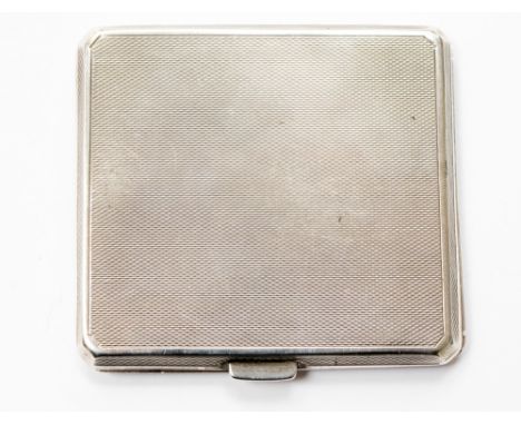 A George VI engine-turned silve cigarette case with strap, hallmarked Mappin and Webb, Birmingham 1937, weight approx. 92g/2.