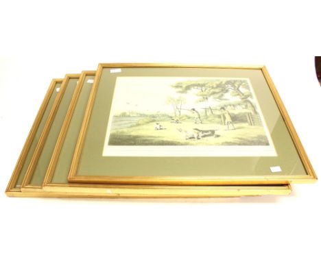 Four French/English Hunting, Shooting prints, a reprint 19th Century from 1807 circa, with publisher Orme, London (King Georg