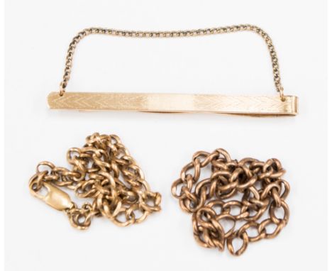 A 9ct gold bracelet, and a piece of 9ct gold chain, weighing in total 22.2grms approx, together with a 9ct back and front tie