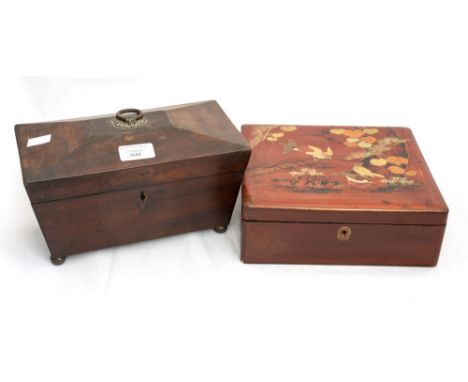 A Regency sarcophagus tea caddy and lacquer box (2) 