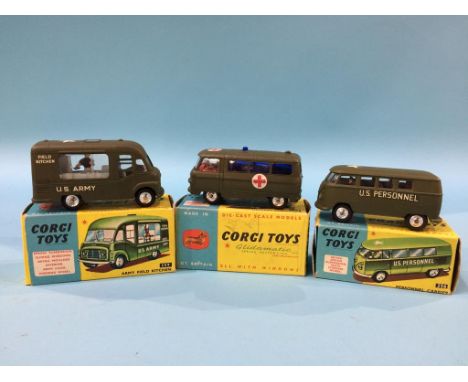 A Corgi VW Personnel Carrier, 356, an Army Field Kitchen, 359 and a Military Ambulance, 354 (3)