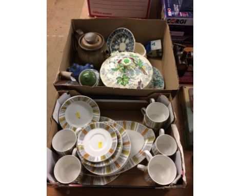 Two boxes of assorted crockery, to include Midwinter tea service etc.