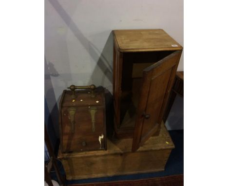 A pine trunk, coal box and a pot cupboard