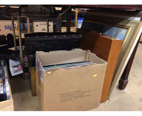 A quantity of assorted, to include tea caddy, vinyl and pictures etc.