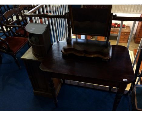 A toilet mirror, mahogany occasional table and pot cupboard etc.