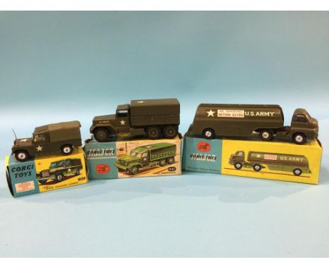 A Corgi Troop Transporter, 1133, a Corgi Land Rover Weapons Carrier, 258 and a Corgi Army Fuel Tanker, 1134 (3)