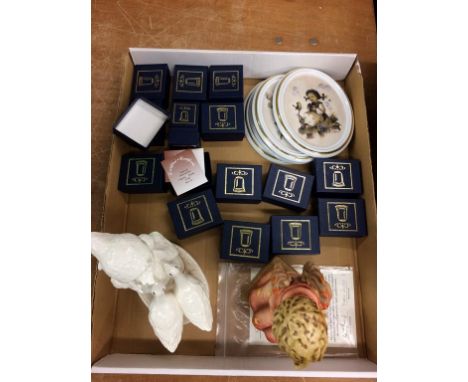 A box of assorted, to include Hummel thimbles and Goebel etc.