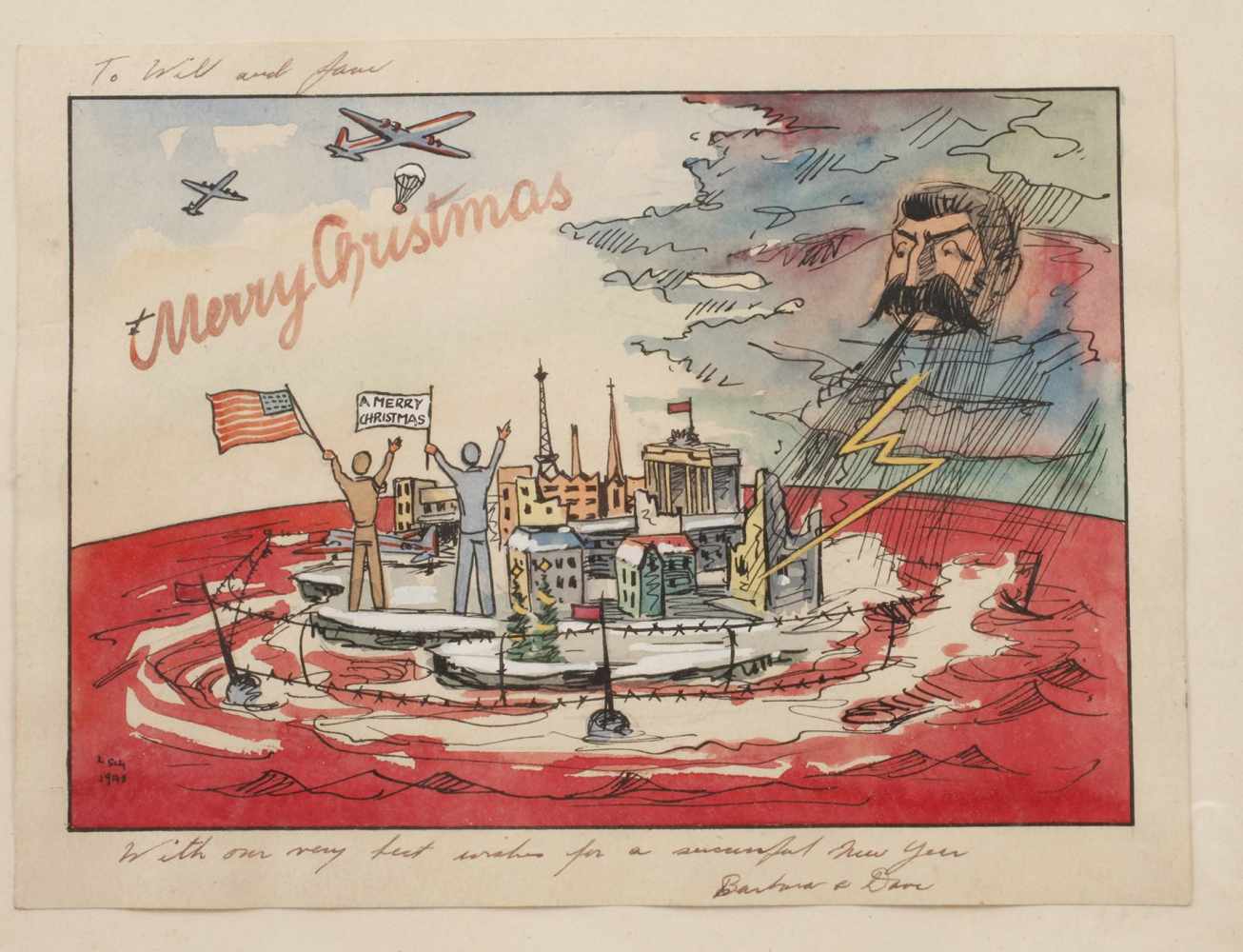 Weihnachtsgrusse In Der Berlinblockade Karikatur Auf Die Berlinblockade 1948 Zeigt Westberlin Vo