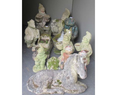 Garden ornaments - gnomes, novelty animals including a toad planter, etc