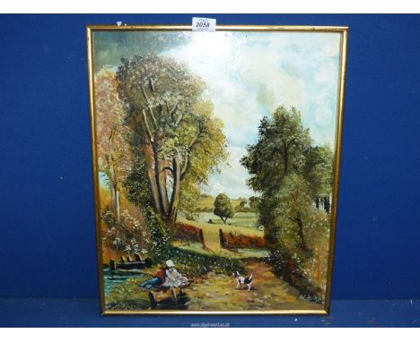 An oil on board of a boy and girl fishing with a dog watching, signed W. Bird.