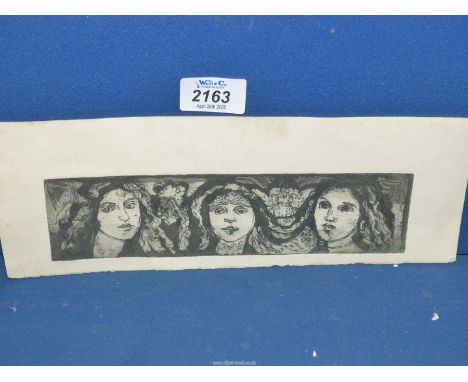 An Anne Bulitis etching "Raphaelite Girls".