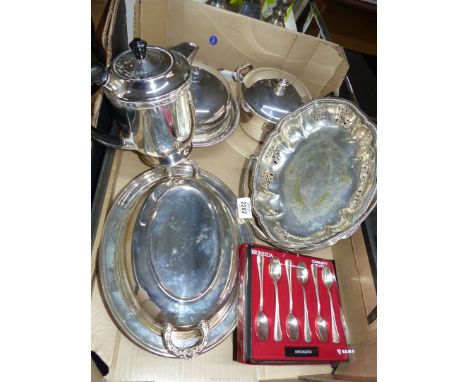 A small quantity of Epns to include: Walker & Hall basket, a boxed set of six Oneida teaspoons, Viners of Sheffield hot water