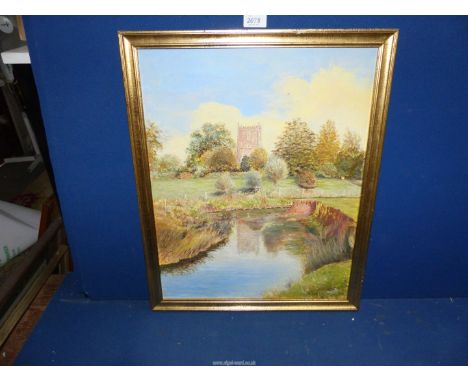 A river landscape with church.  **
