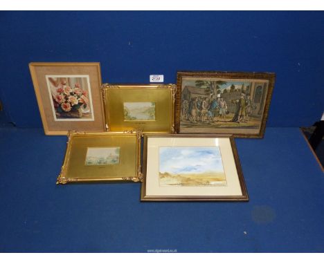 Four framed pictures to include: Joseph's Brethren applying to him for corn in time of famine, two Le Blond prints "Venice" a