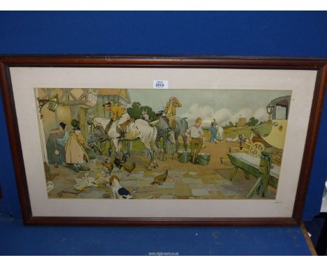 A large framed and mounted lithograph titles "To Gretna Green" initialed lower right S.P., 34" x 20 3/4".