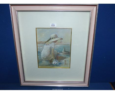 A framed and mounted Oil painting depicting Sposa al Lido di Venezia e Barchetta by Innocenzo Melani, 20 1/4" x 23", Certific