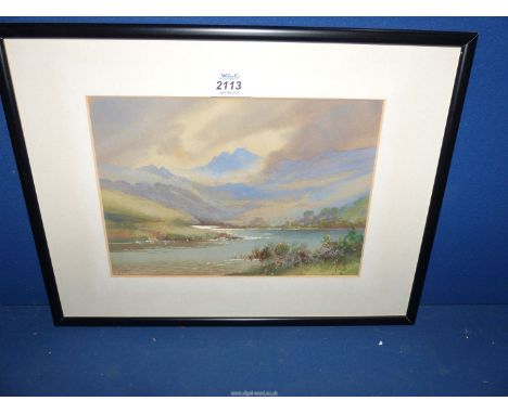 A framed and mounted Watercolour by E.J. Mayberry depicting a river landscape.