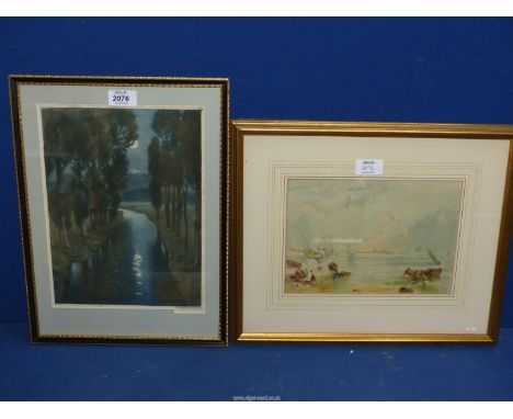 A hand coloured framed Etching by Percy W.I. Buckman R.M.S, (1865-1935), painter, etchers and miniaturist of a moonlit river,