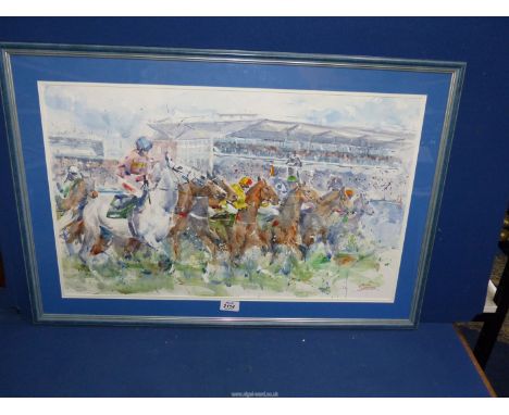 A framed and mounted Watercolour depicting a horse racing, signed lower right Simpson, 31" x 21 1/4".