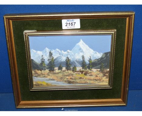 An oil painting of Mount Cook, New Zealand.