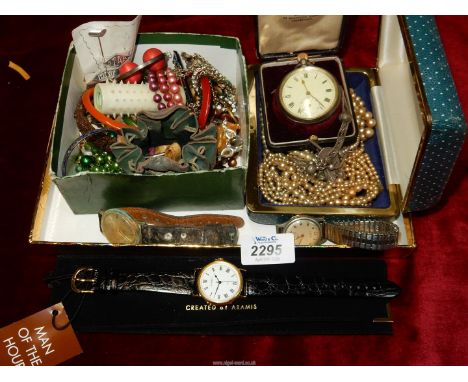 A quantity of miscellaneous jewellery and watches, incl. a silver cased pocket watch with a silver tasselled albert chain, fa