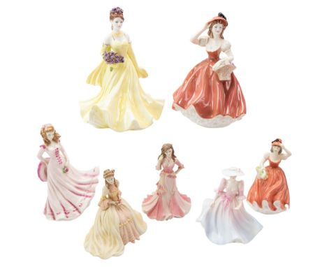 Six Coalport figurines including limited edition "Dearest Iris", "Flors" and Beau Monde "Sylvia" figurines together with a si