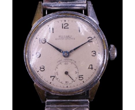 A 1940s/1950s Rotary Super Sports stainless steel wristwatch, having a crown-wound movement, blued-steel poker hands, silvere