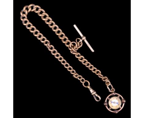 A Victorian  gilt metal curb-link watch chain with a compass fob, 30 cm