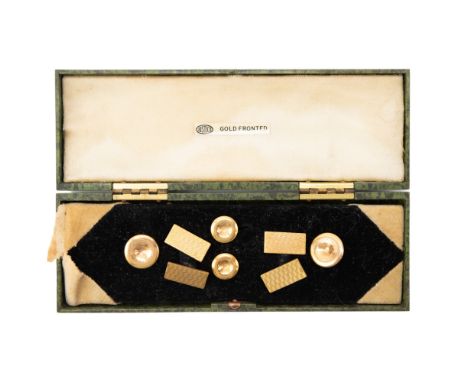 A cased set of early 20th Century rolled gold shirt studs and cufflinks