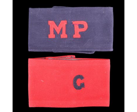 A British Army officer attached General Staff, Divisional Headquarters brassard, together with a Military Police arm band