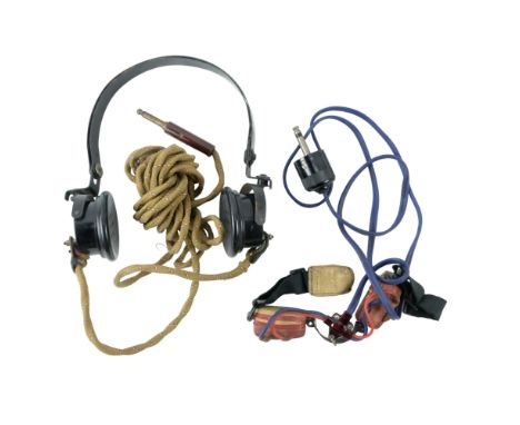A set of Second World War British Army headphones together with a throat mic 