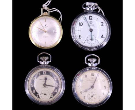A K of Worcester gilt metal pocket watch, having a 17-jewel shock-proof movement and radially brushed silver face with baton 
