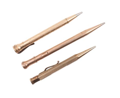A vintage Yard-O-Led "Yardolette" rolled gold propelling pencil together with two others similar