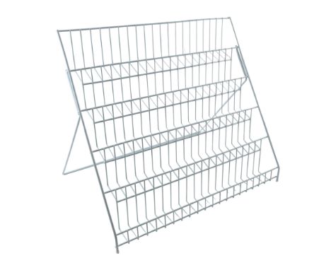 A boxed contemporary terraced leaflet or similar document display stand, 53 x 45 cm