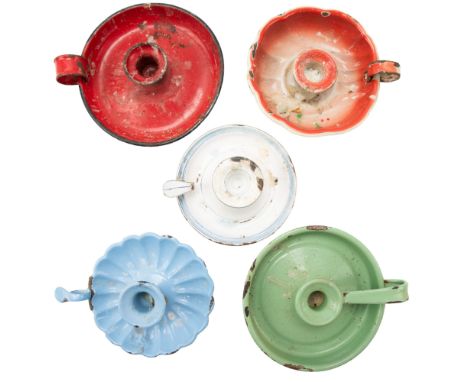 Six vintage enameled chamber sticks