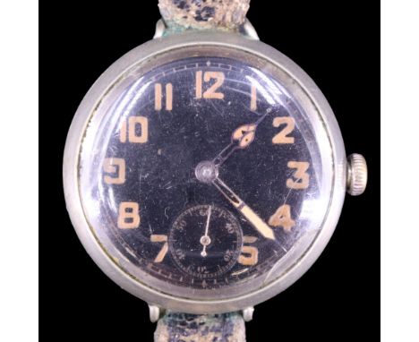 A Great War British Army issue trench watch, (running when catalogued, accuracy and reliability un-tested)