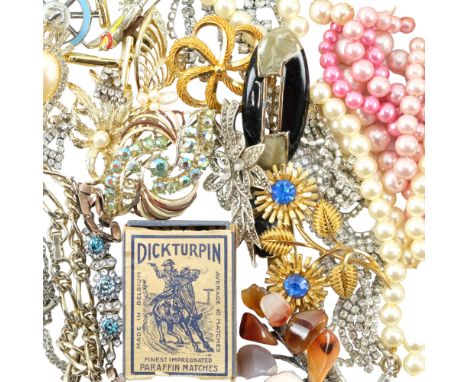 A quantity of vintage and later costume jewellery including a marcasite brooch and a pair of Japanese shakudo cufflinks
