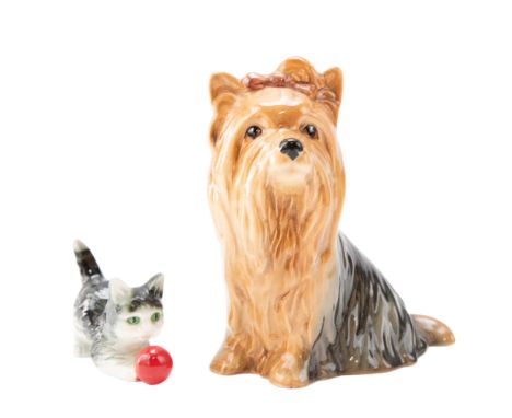 A Sylvac yorkshire terrier and Goebel kitten, tallest 14 cm 