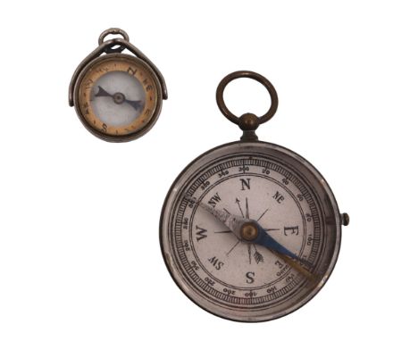 A late Victorian / early 20th Century watch chain fob magnetic compass together with a brass pocket compass, latter 4 cm excl