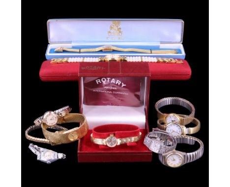 A 1970s lady's Sekonda gold-plated cocktail watch together with two similar Everite watches, a boxed Rotary and sundry other 