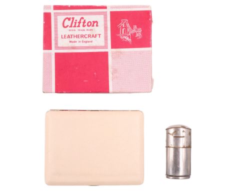 A vintage Cyclone petrol cigarette lighter together with a Clifton Leathercraft cigarette case in original carton