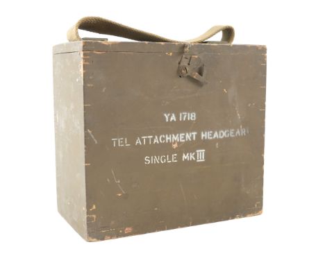 A Second World War British army communications single headphone and case