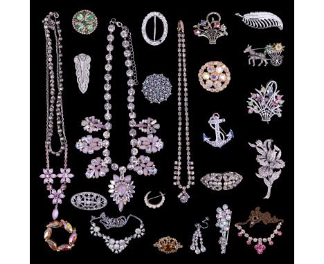 A group of vintage diamante / rhinestone and similar jewellery