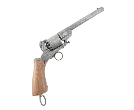 A mid-19th Century percussion cap-and-ball six-shot open-frame revolver, having a 17.5 cm .4 calibre octagonal barrel, single